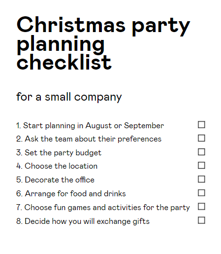 Office Christmas party checklist