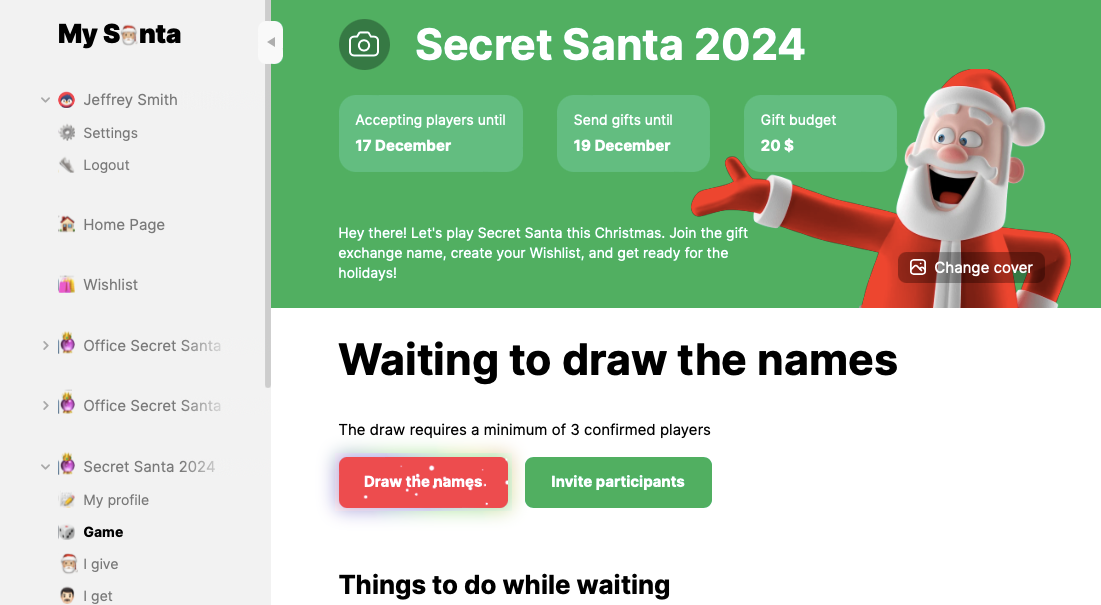 MySanta online Secret Santa generator for family