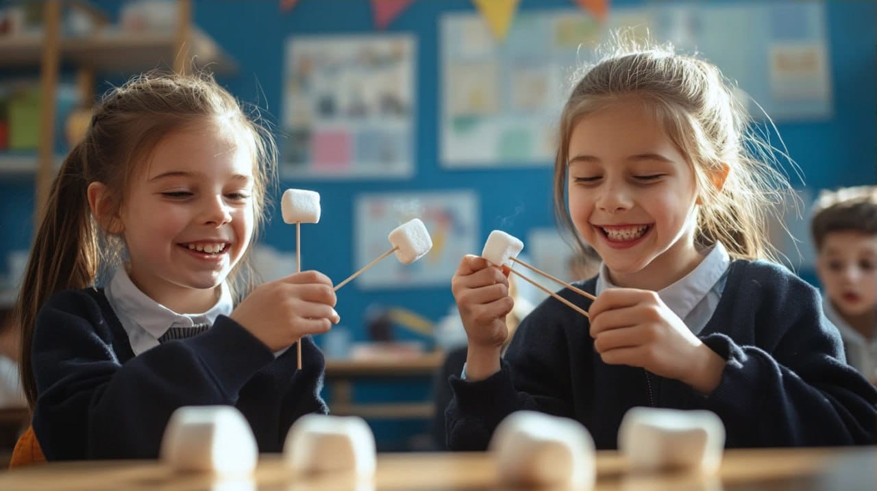 marshmallow pick-up for kids in the classroom 