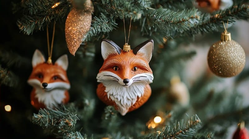 Christmas balls with fox pattern.