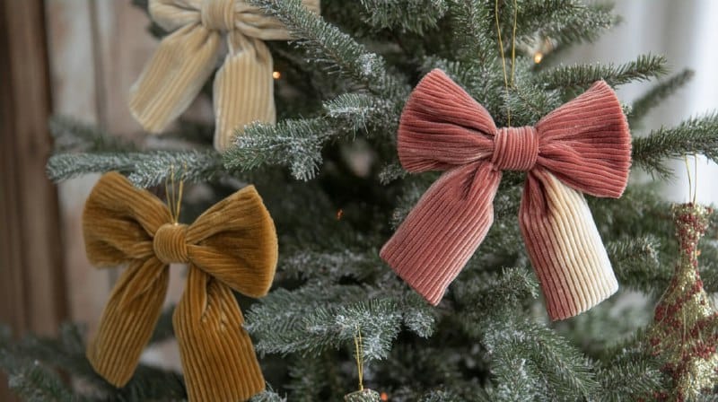 Velvet bows on a Christmas tree.