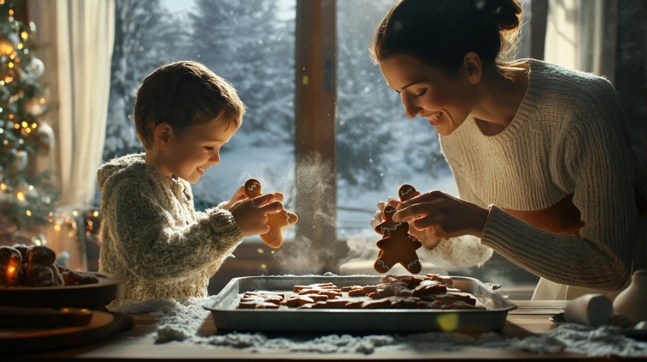 Making gingerbread men with a child