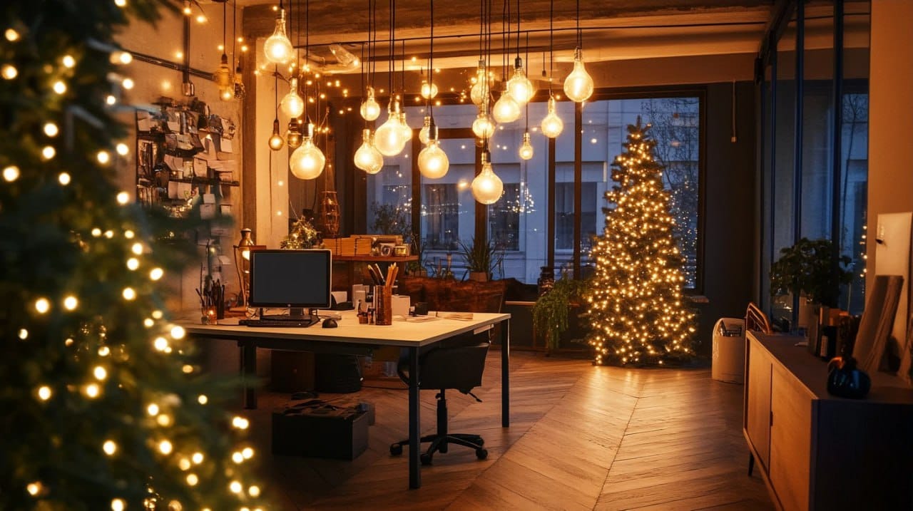 Christmas lights in the office