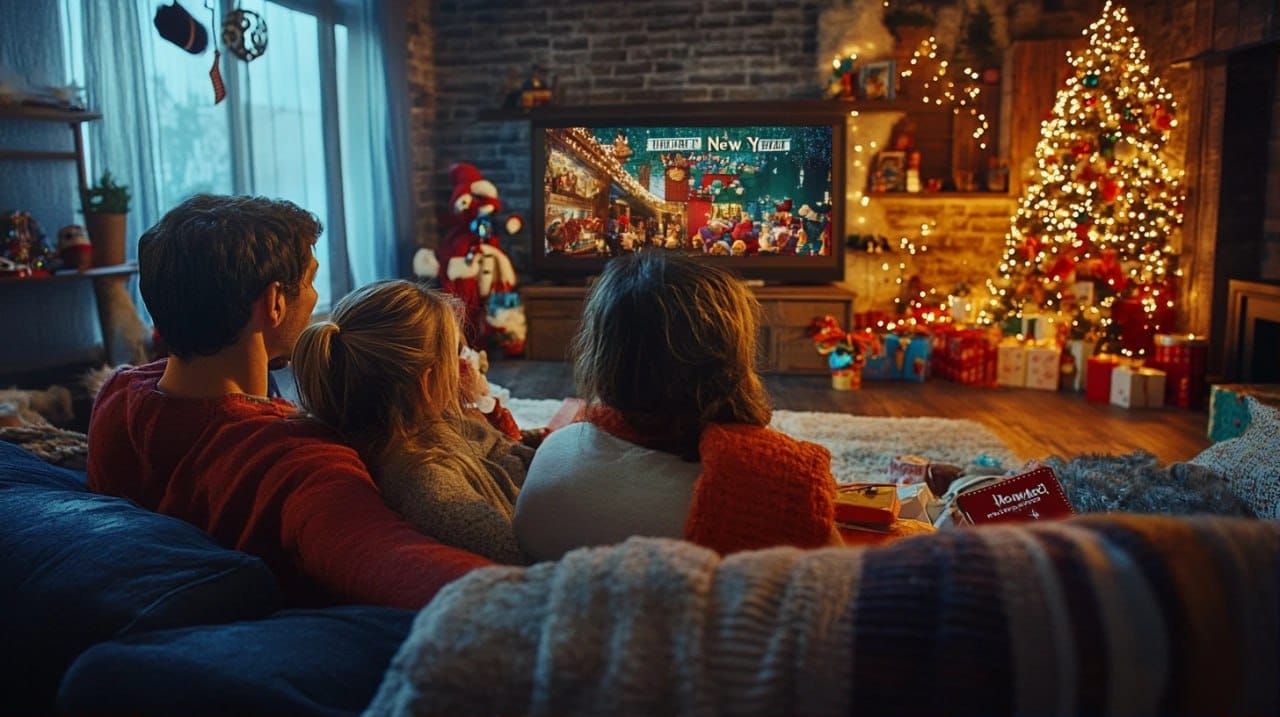 Watching movies with a family on New Year's Eve