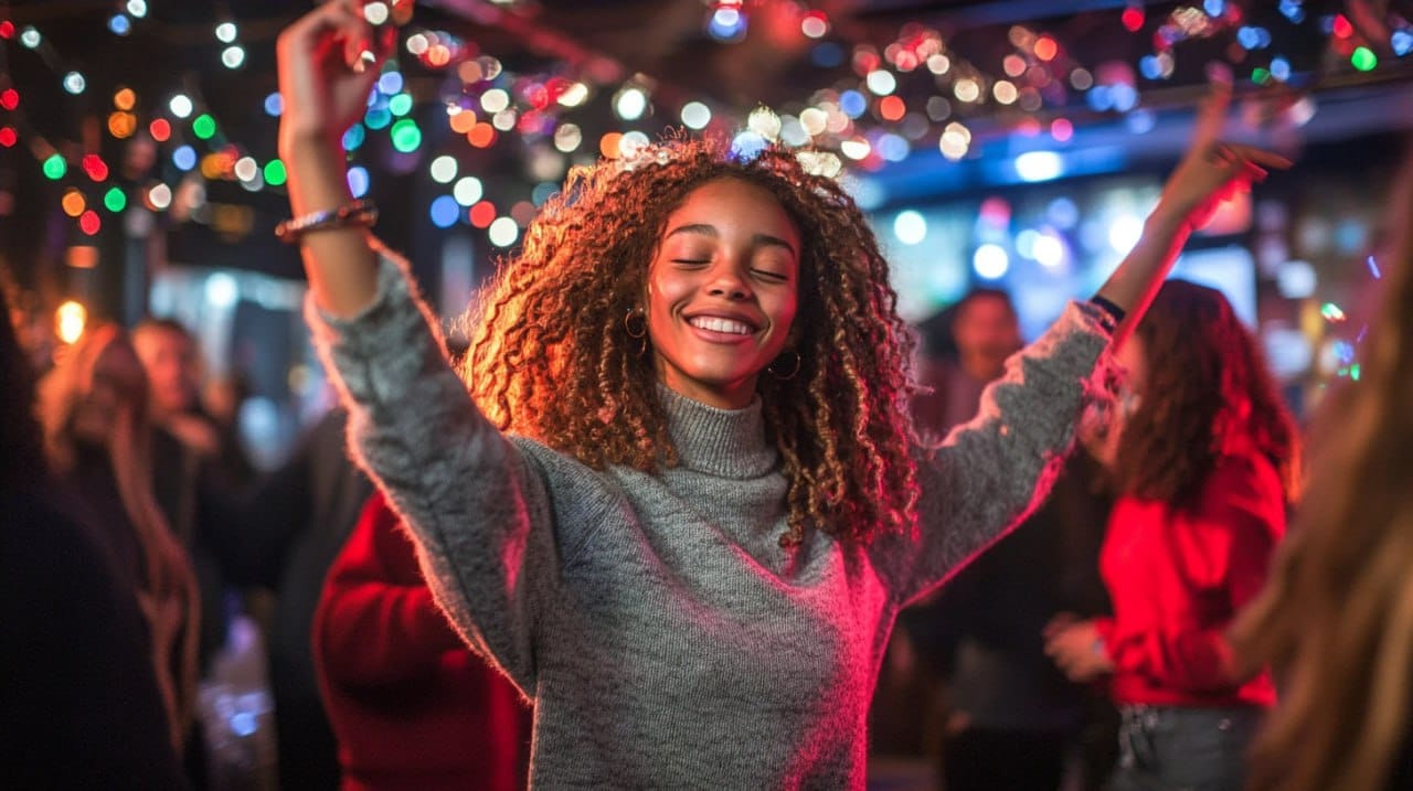 A girl is dancing at a New Year's party