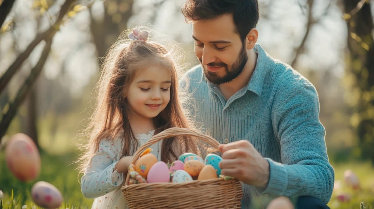 People of different ages exchanging Easter gifts