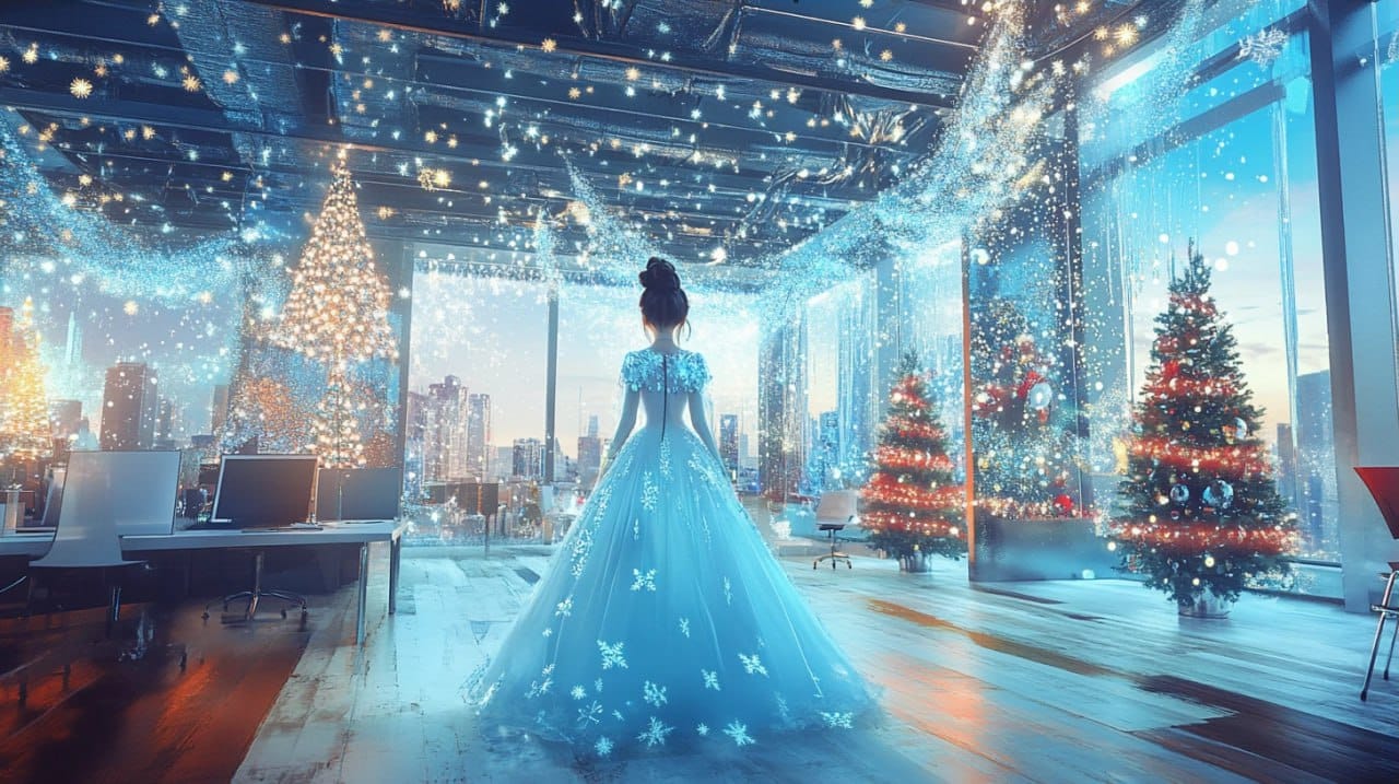 A winter wonderland dress for a Christmas party