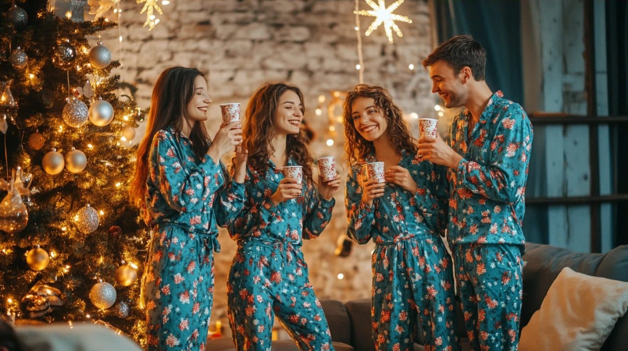 A pajama party in the office for Christmas