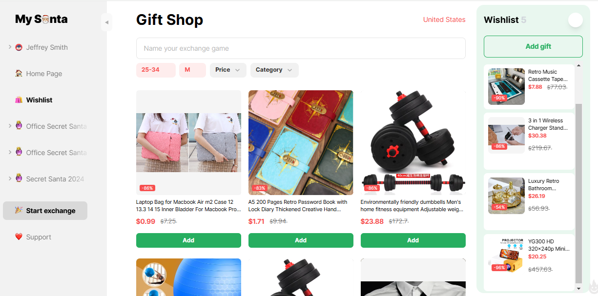MySanta Secret Santa wishlist