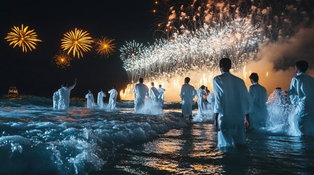 Jumping over waves on the New Year's Eve