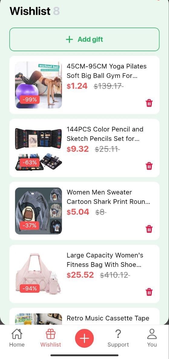 MySanta app wishlist