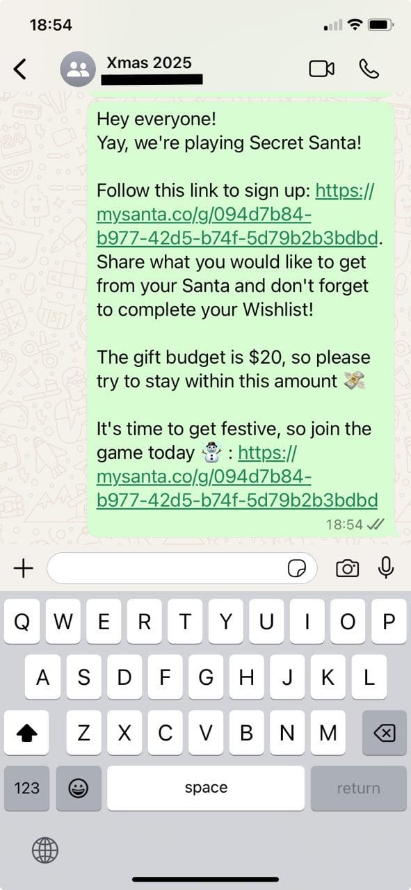 WhatsApp Secret Santa invitation
