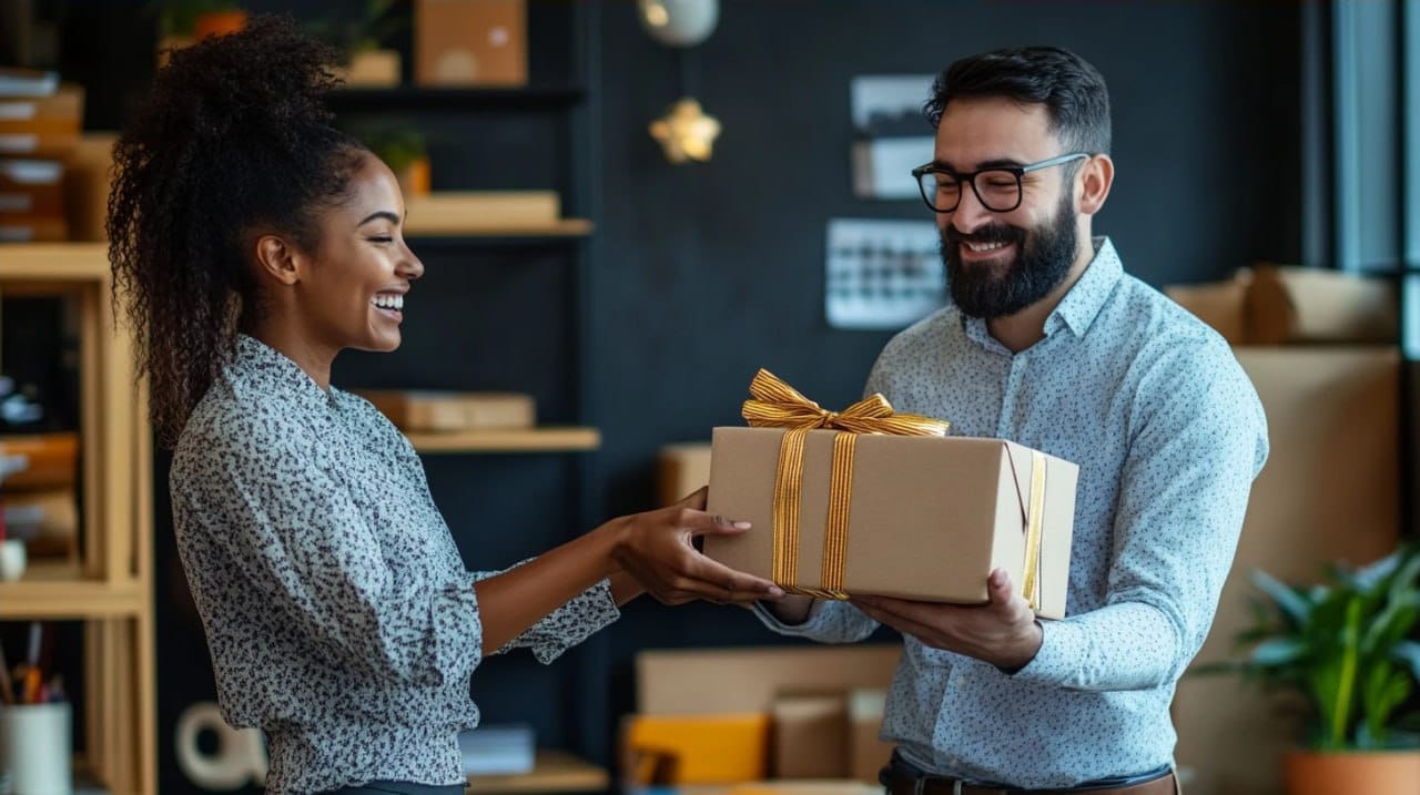 Christmas employee reward with gift boxes
