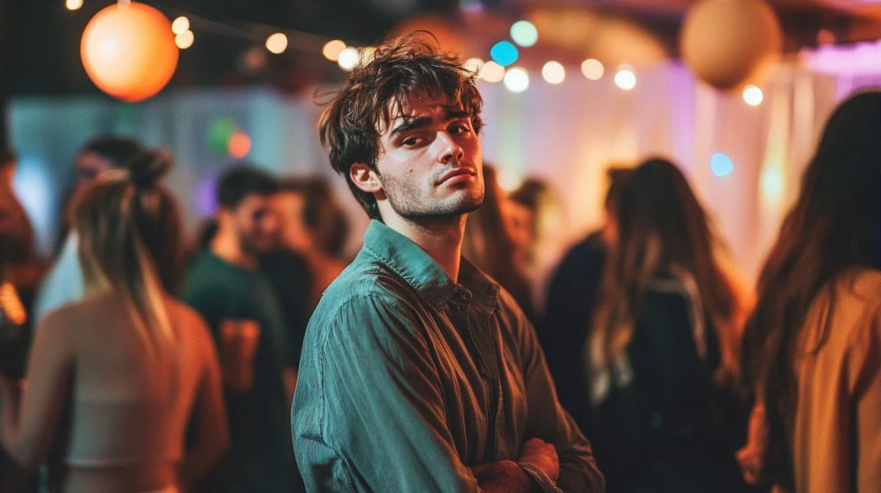 A man is unhappy at a party