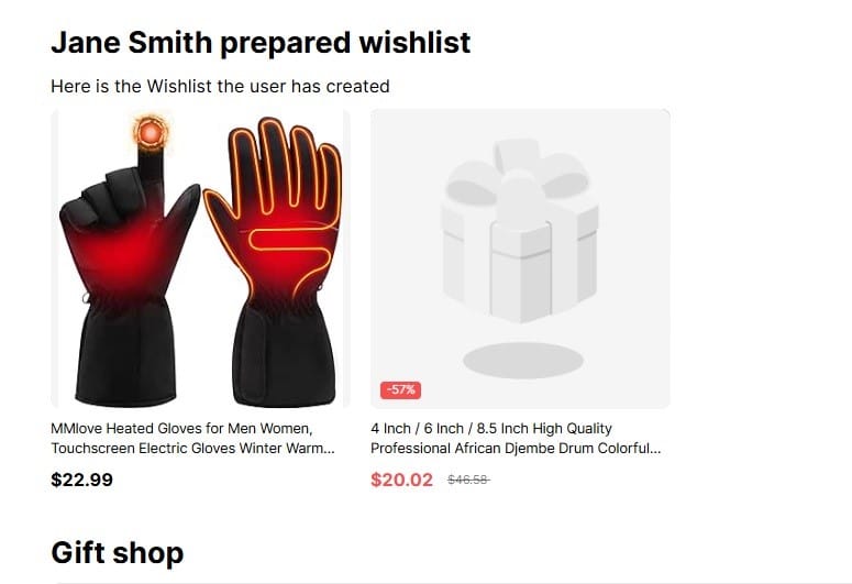 Wishlist in the MySanta app