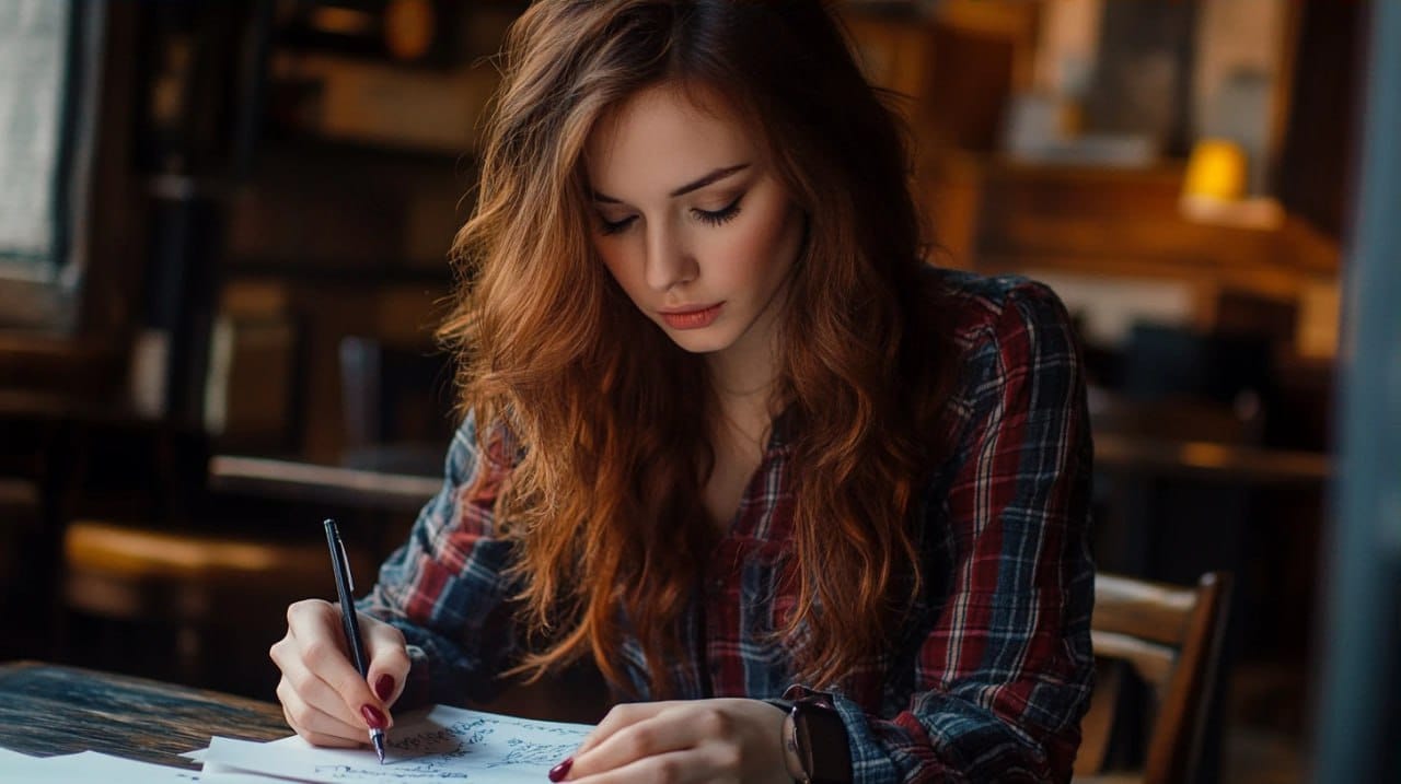 Girl filling out a questionnaire for a Secret Santa game