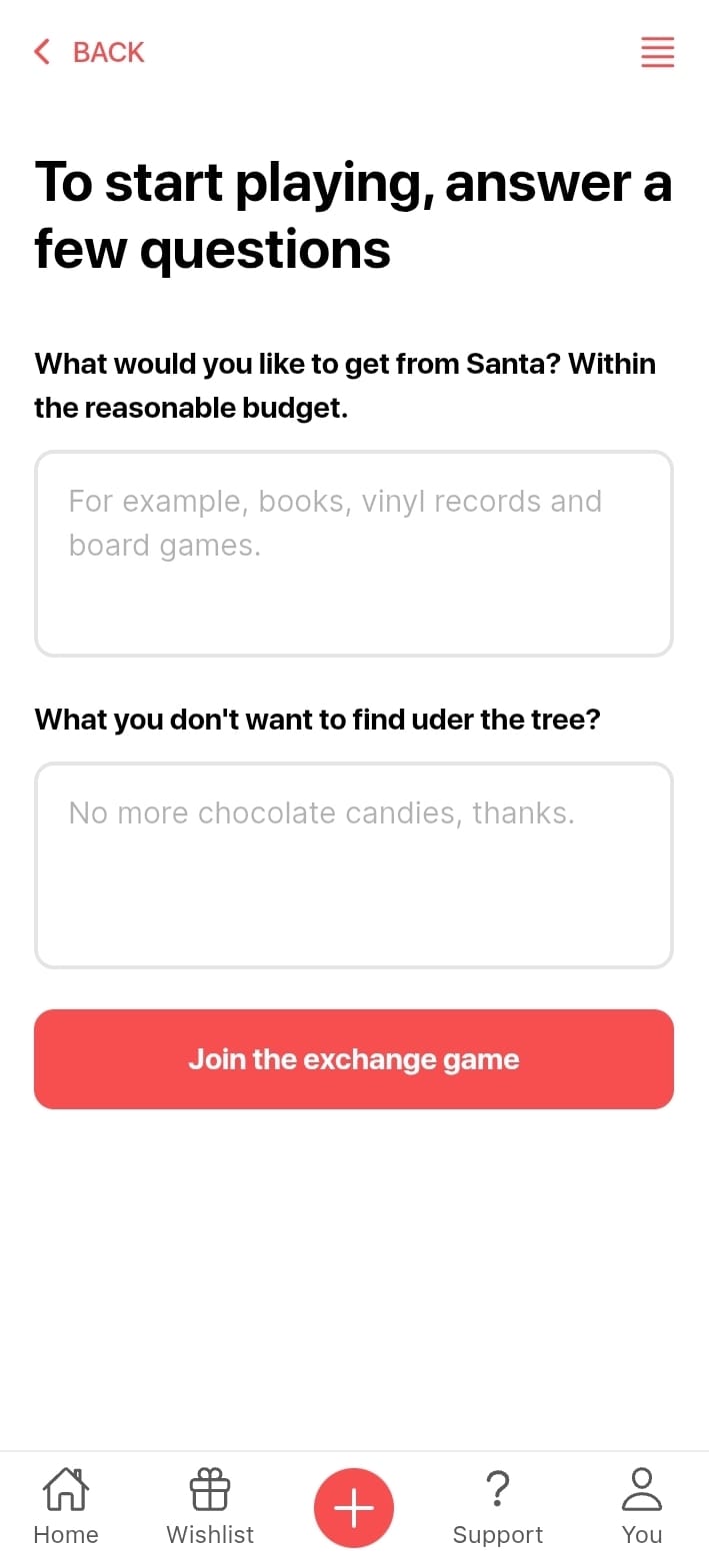 MySanta app player interface