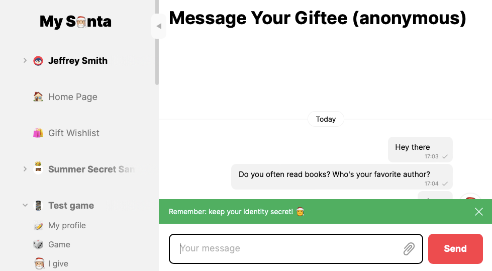 Anonymous chat interface in the MySanta app