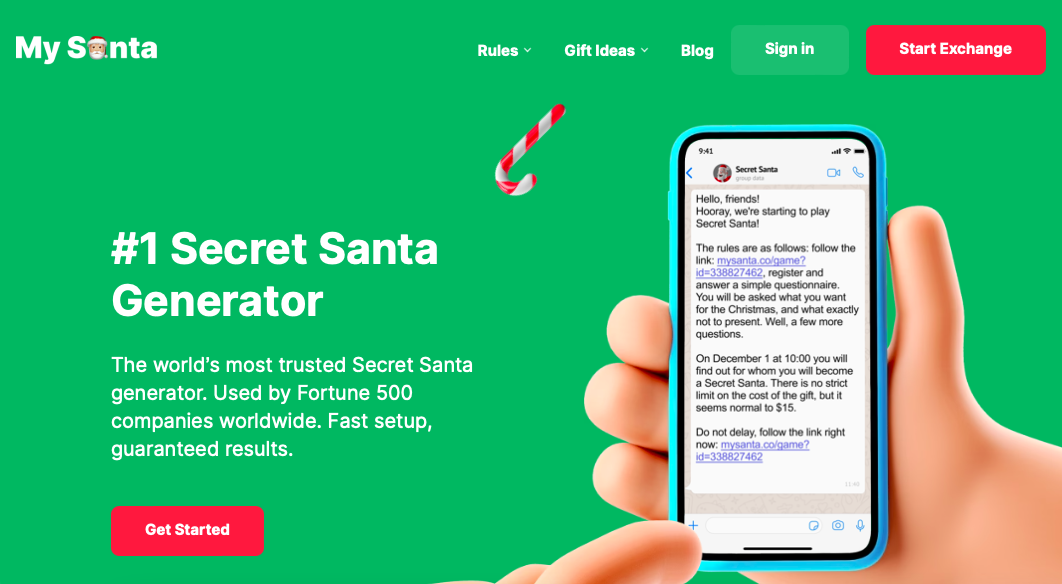 MySanta website for organizing Secret Santa